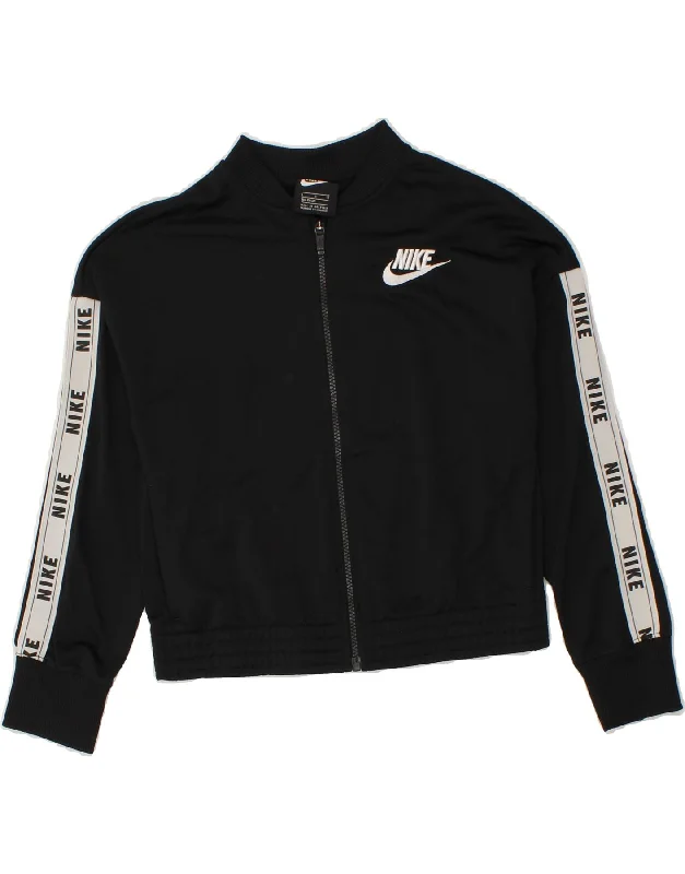 men's fashion jackets -NIKE Boys Graphic Tracksuit Top Jacket 12-13 Years Large Black Polyester