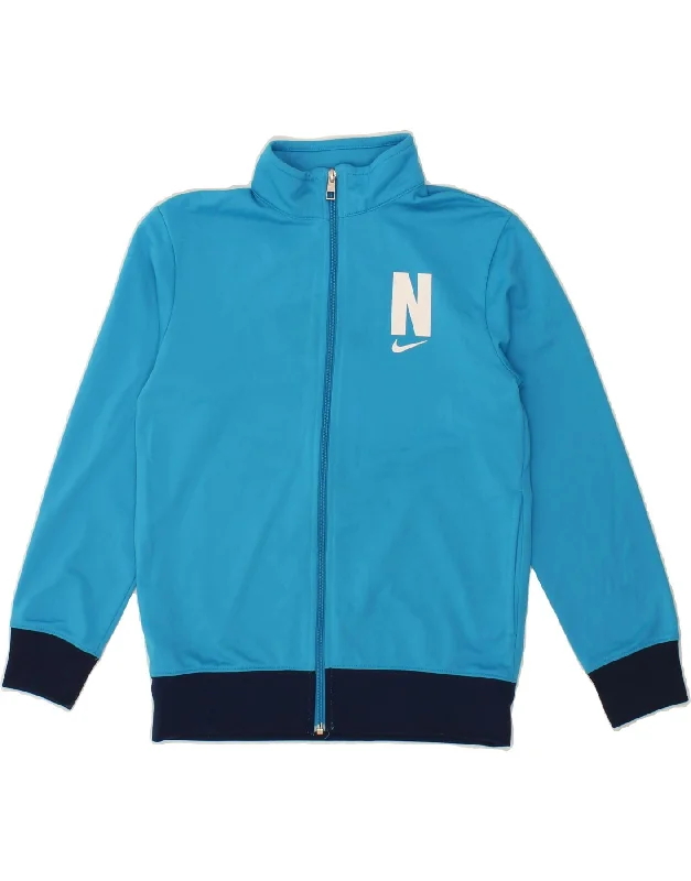 men's urban jackets -NIKE Boys Graphic Tracksuit Top Jacket 12-13 Years Large Blue Colourblock