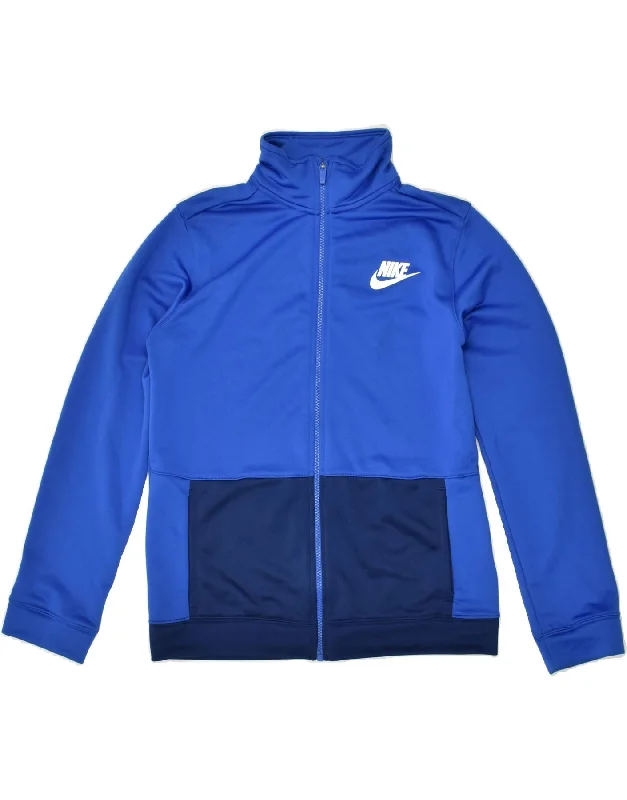 men's zip jackets for hiking -NIKE Boys Graphic Tracksuit Top Jacket 13-14 Years XL Blue Colourblock