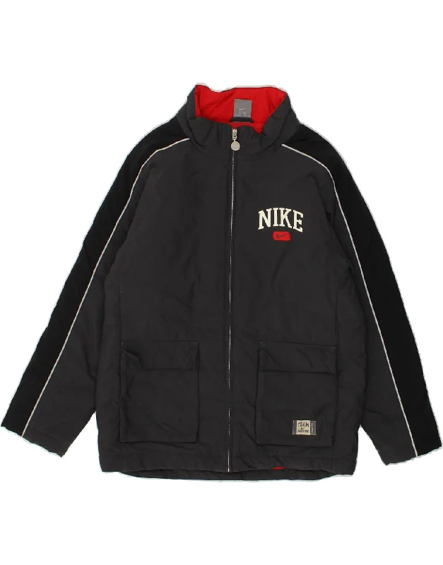 men's wool jackets -NIKE Boys Graphic Windbreaker Jacket 10-11 Years Medium Grey Colourblock