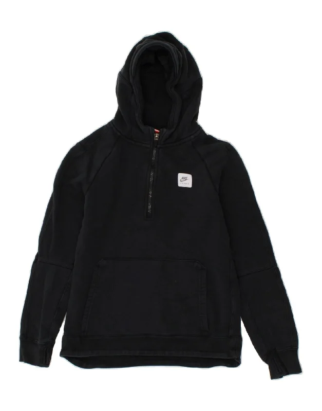 men's athletic sweatshirts -NIKE Boys Graphic Zip Neck Hoodie Jumper 12-13 Years Large Black Cotton