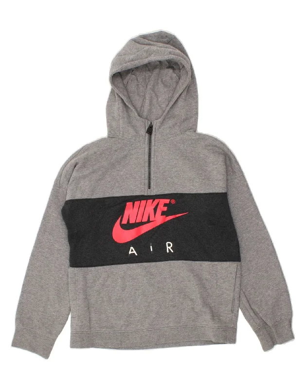 men's graphic print sweatshirts -NIKE Boys Graphic Zip Neck Hoodie Jumper 12-13 Years Medium Grey