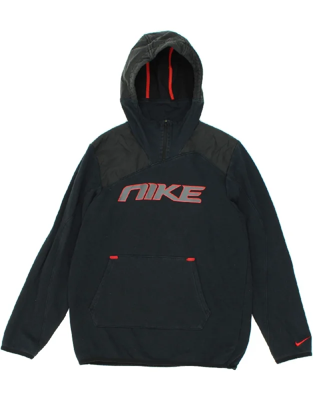 men's oversized hoodies -NIKE Boys Graphic Zip Neck Hoodie Jumper 13-14 Years XL Navy Blue Cotton