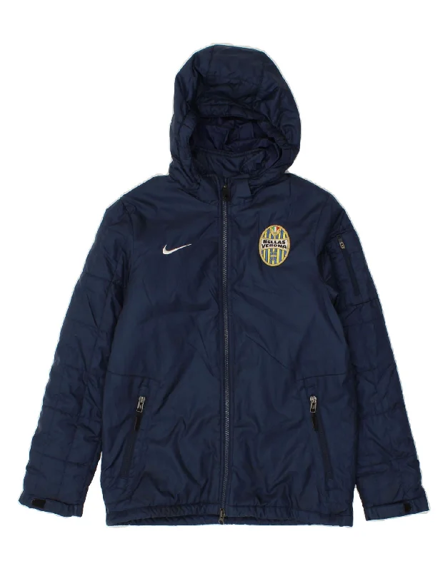 men's stylish leather jackets -NIKE Boys HELLAS VERONA Hooded Padded Jacket 10-11 Years Medium  Navy Blue