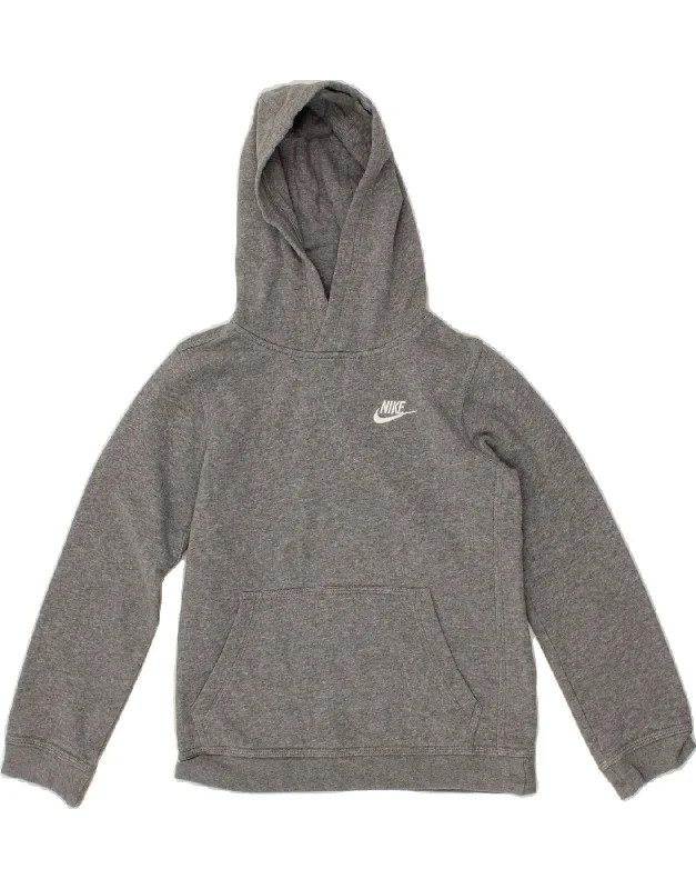 men's heavy-duty hoodies -NIKE Boys Hoodie Jumper 10-11 Years Medium  Grey Cotton