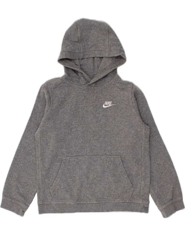 men's printed graphic hoodies -NIKE Boys Hoodie Jumper 12-13 Years Large Grey Cotton