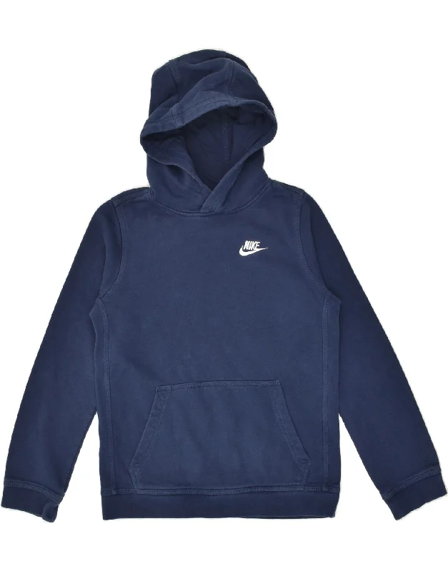 men's stylish zip-up hoodies -NIKE Boys Hoodie Jumper 12-13 Years Large Navy Blue Cotton