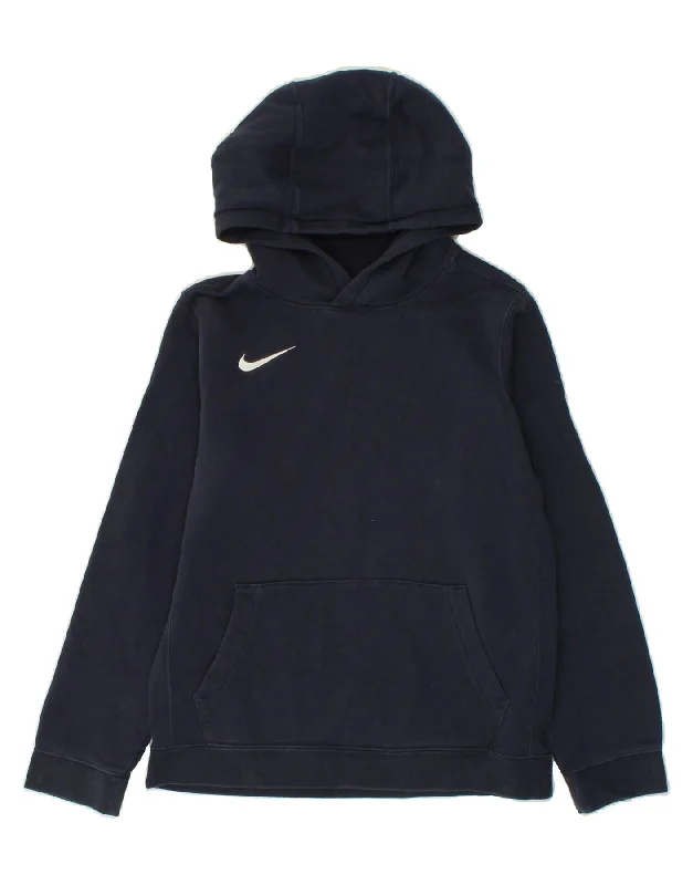 men's graphic print sweatshirts -NIKE Boys Hoodie Jumper 12-13 Years Large Navy Blue Cotton