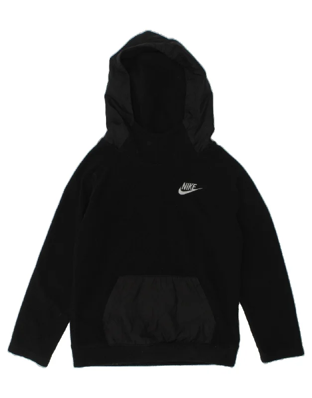 men's workout zip-up hoodies -NIKE Boys Hoodie Jumper 5-6 Years Medium  Black Polyester