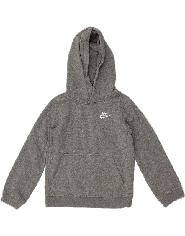 men's workout zip-up hoodies -NIKE Boys Hoodie Jumper 8-9 Years Small Grey Cotton