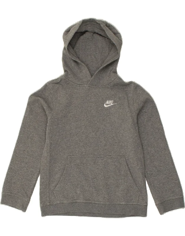 men's graphic print pullover hoodies -NIKE Boys Hoodie Jumper 9-10 Years Medium Grey Cotton