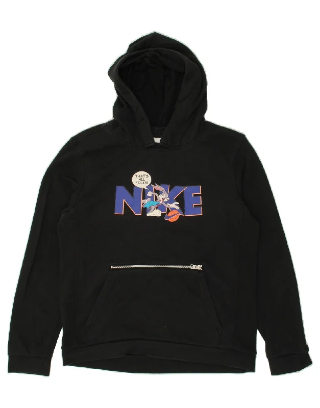 men's pullover sweatshirts -NIKE Boys Looney Tunes Graphic Hoodie Jumper 13-14 Years XL Black Cotton