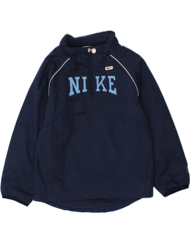 men's running jackets -NIKE Boys Loose Fit Graphic Anorak Jacket 8-9 Years Small  Navy Blue