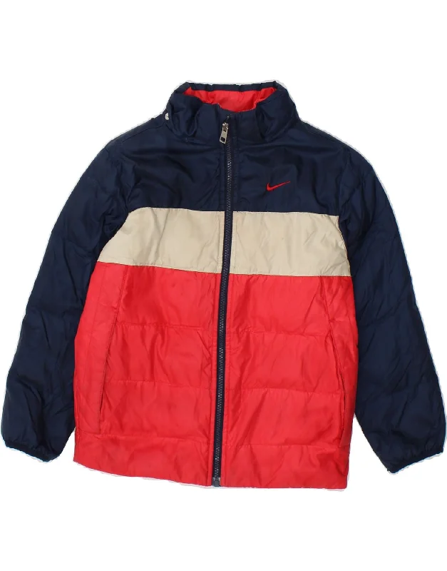 men's slim-fit jackets -NIKE Boys Padded Jacket 5-6 Years Red Colourblock Polyester