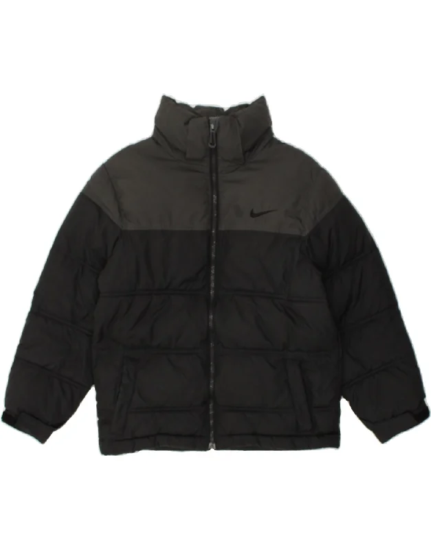 men's packable rain jackets -NIKE Boys Padded Jacket 8-9 Years Small Black Colourblock Polyester