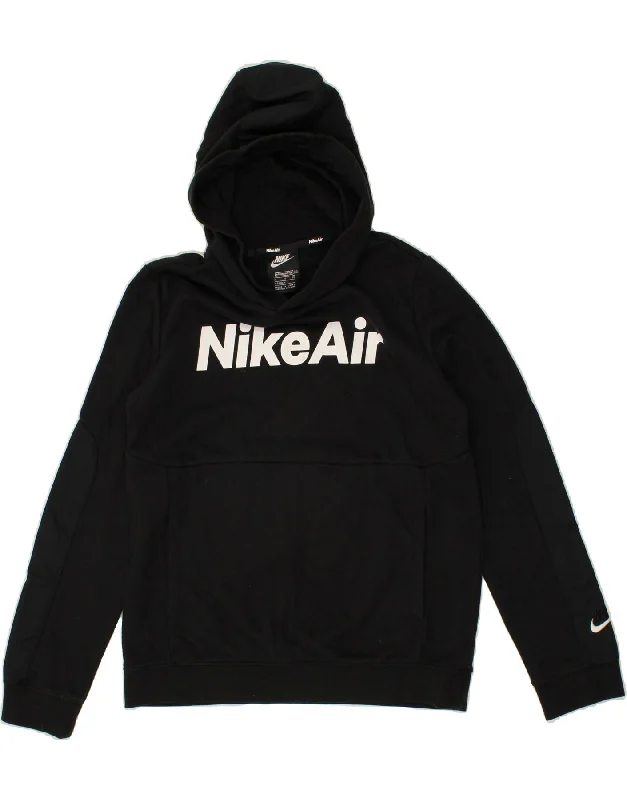 stylish men's sweatshirts -NIKE Boys Standard Fit Graphic Hoodie Jumper 13-14 Years XL Black Cotton