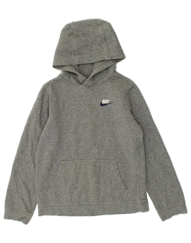 men's workout sweatshirts -NIKE Boys Standard Fit Hoodie Jumper 12-13 Years Large Grey Cotton