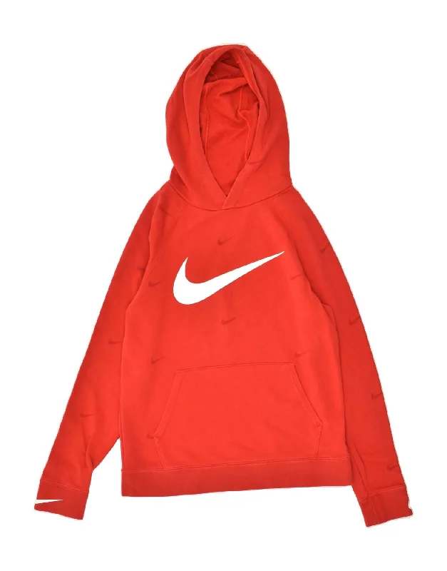 men's cotton blend hoodies -NIKE Boys Standard Fit Hoodie Jumper 13-14 Years XL Red Cotton