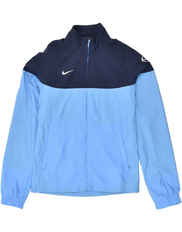 men's bomber jackets with patches -NIKE Boys Tracksuit Top Jacket 10-11 Years Medium Blue Colourblock