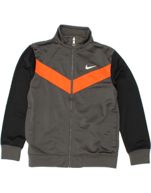 men's chic winter jackets -NIKE Boys Tracksuit Top Jacket 10-11 Years Medium Grey Colourblock