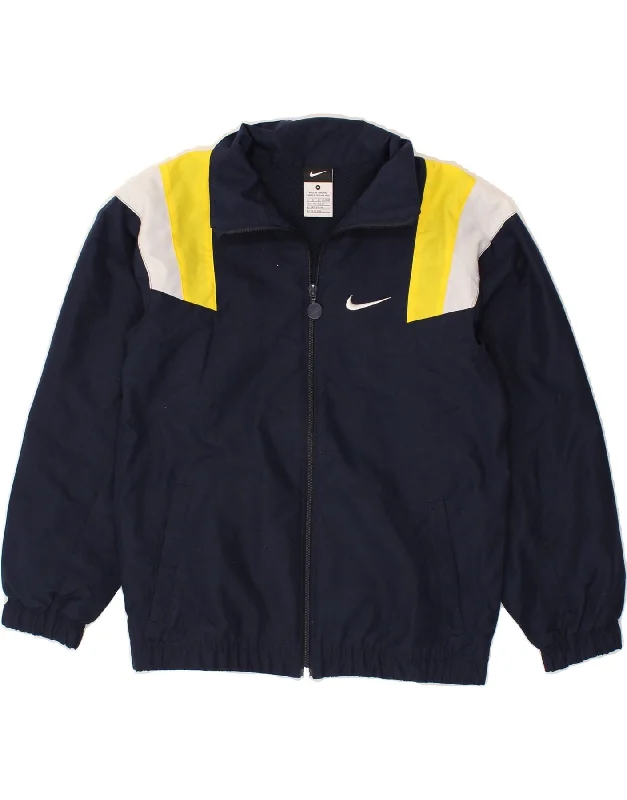 men's hooded jackets -NIKE Boys Tracksuit Top Jacket 10-11 Years Medium Navy Blue Colourblock