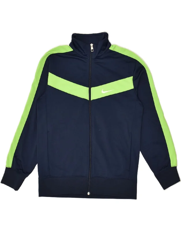 men's outdoor hiking jackets -NIKE Boys Tracksuit Top Jacket 12-13 Years Large Navy Blue Colourblock