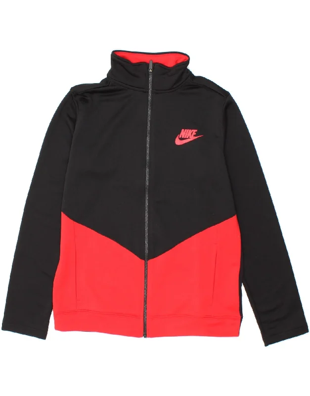 men's rain jackets -NIKE Boys Tracksuit Top Jacket 13-14 Years XL Black Colourblock Polyester