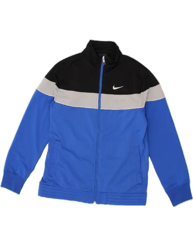 men's winter jackets with fur lining -NIKE Boys Tracksuit Top Jacket 13-14 Years XL Blue Colourblock Polyester