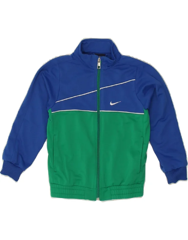 men's quilted jackets -NIKE Boys Tracksuit Top Jacket 5-6 Years Medium Green Colourblock