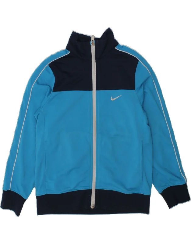 men's chic winter jackets -NIKE Boys Tracksuit Top Jacket 6-7 Years Large Blue Colourblock Polyester