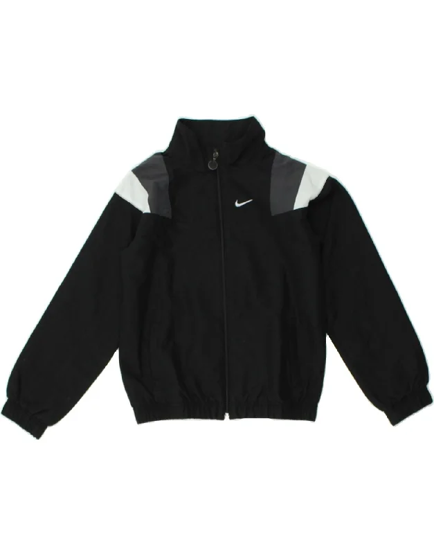 men's leather jackets -NIKE Boys Tracksuit Top Jacket 7-8 Years XL Black Colourblock Polyester