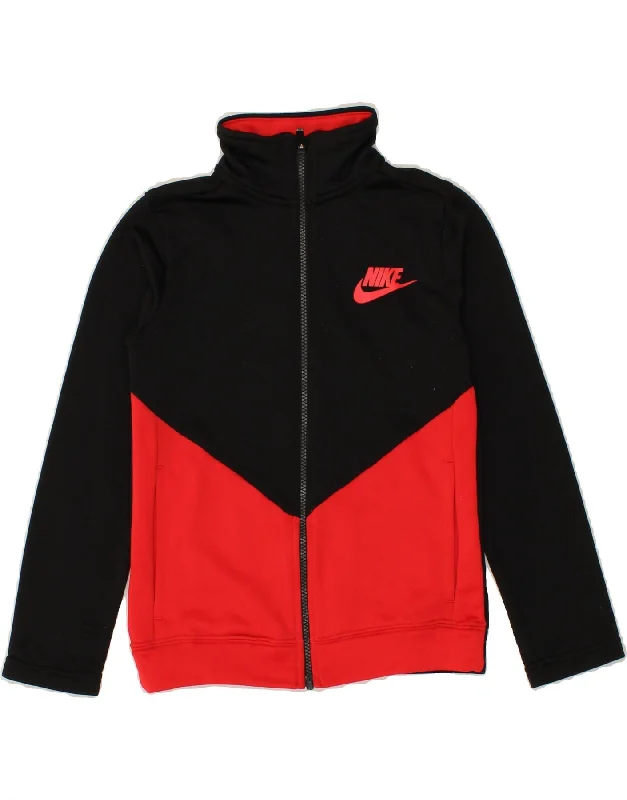 men's winter jackets -NIKE Boys Tracksuit Top Jacket 8-9 Years Small Black Colourblock Polyester