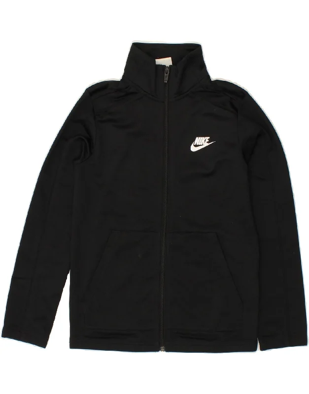 men's full zip jackets -NIKE Boys Tracksuit Top Jacket 8-9 Years Small Black Polyester