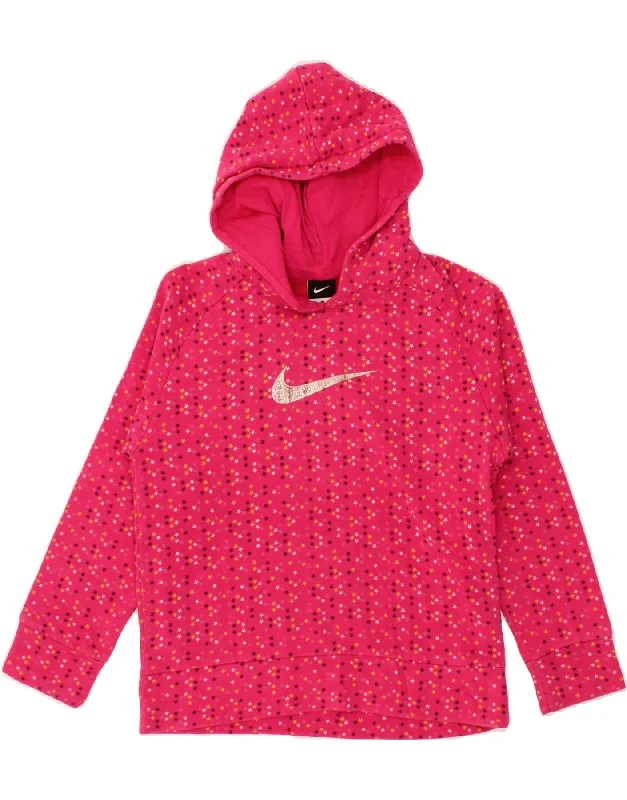 men's performance hoodies -NIKE Girls Abstract Pattern Graphic Hoodie Jumper 10-11 Years Medium Pink