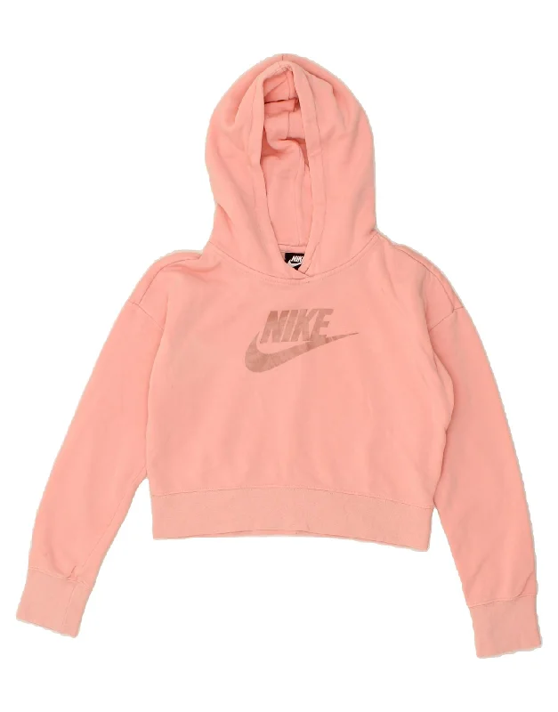 men's pullover hoodies -NIKE Girls Crop Graphic Hoodie Jumper 12-13 Years Large Pink Cotton