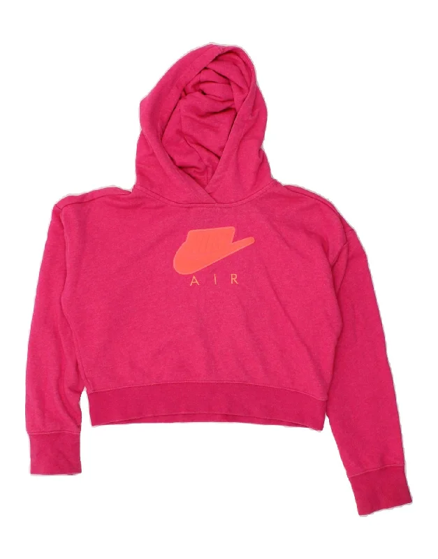 men's winter sweatshirts -NIKE Girls Crop Oversized Graphic Hoodie Jumper 13-14 Years XL Pink Cotton