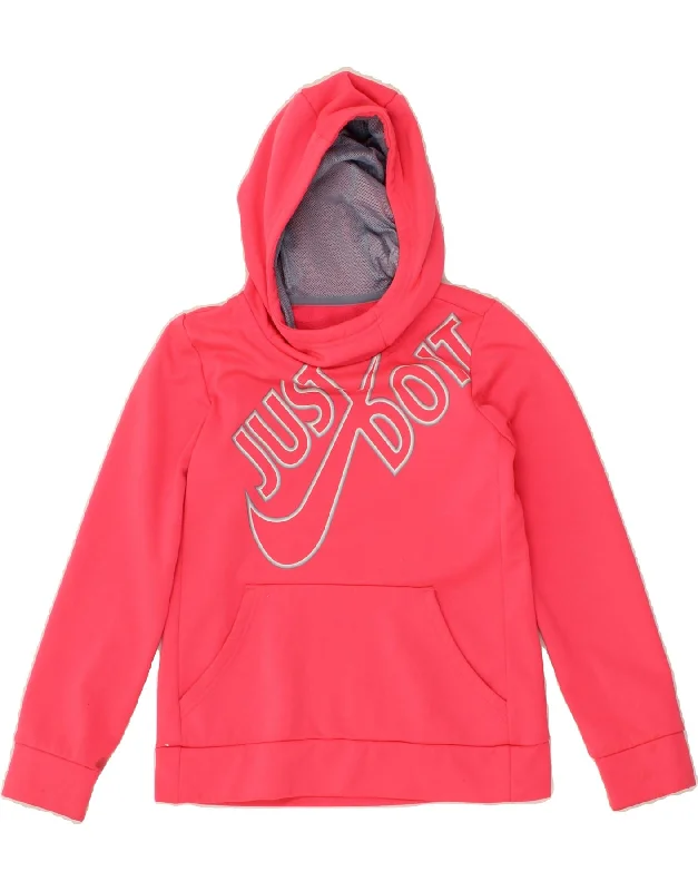 premium sweatshirts for men -NIKE Girls Dri Fit Graphic Hoodie Jumper 8-9 Years Medium Pink Polyester