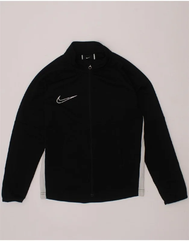 men's stylish leather jackets -NIKE Girls Dri Fit Tracksuit Top Jacket 7-8 Years XS Black Colourblock