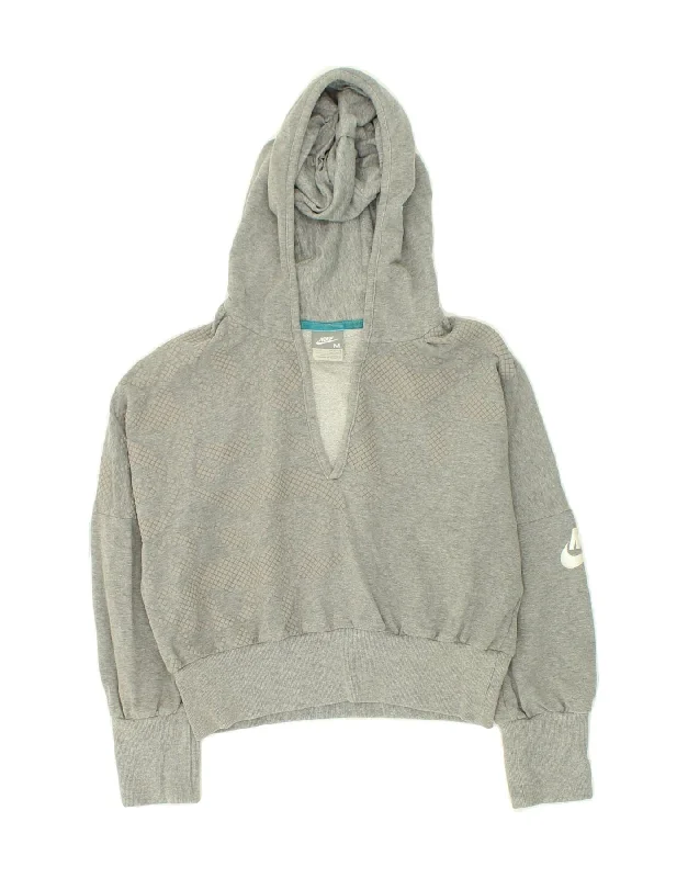 men's lightweight zip-up hoodies -NIKE Girls Graphic Crop Hoodie Jumper 10-11 Years Medium Grey Geometric