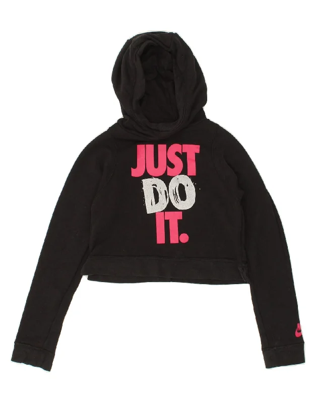 men's hoodie for gym workouts -NIKE Girls Graphic Crop Hoodie Jumper 12-13 Years Black Cotton