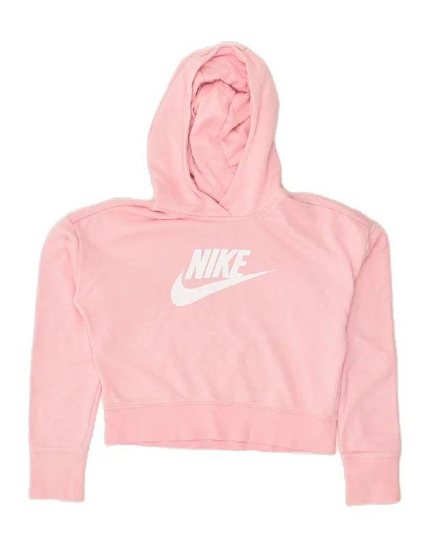 men's hoodie for gym workouts -NIKE Girls Graphic Crop Hoodie Jumper 12-13 Years Large Pink Cotton