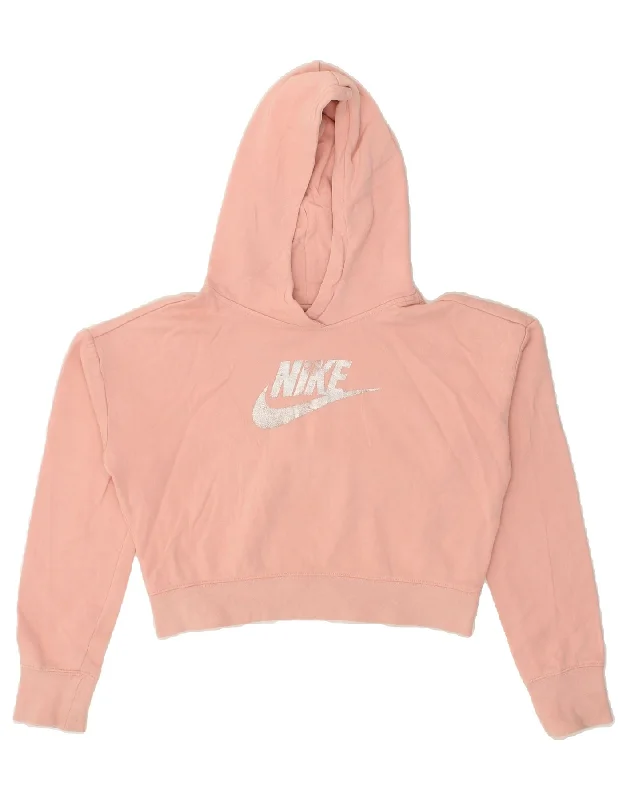 men's printed hoodies for winter -NIKE Girls Graphic Crop Hoodie Jumper 13-14 Years XL Pink Cotton