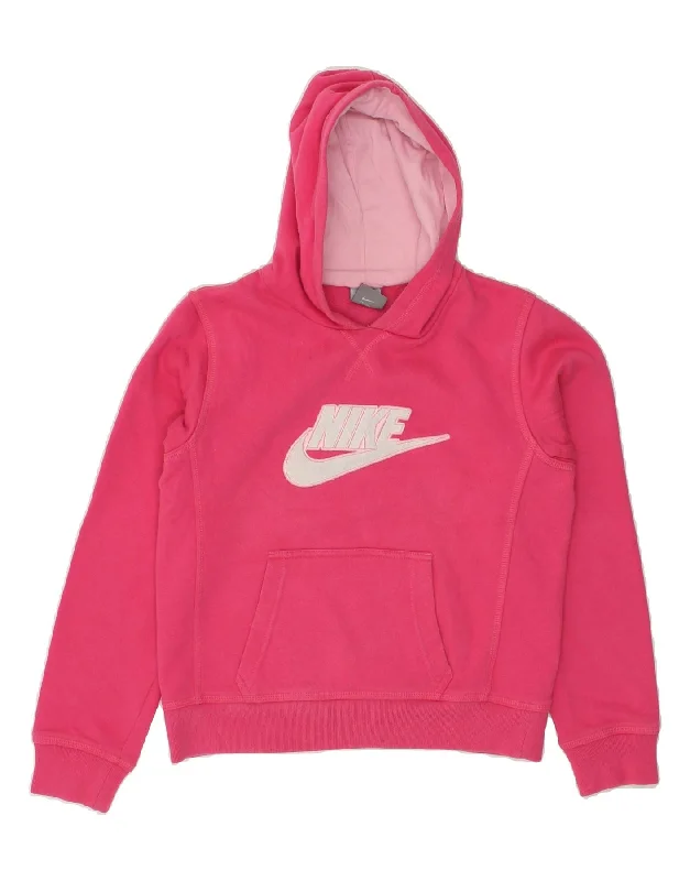 comfortable sweatshirts for everyday wear -NIKE Girls Graphic Hoodie Jumper 12-13 Years Large Pink Cotton