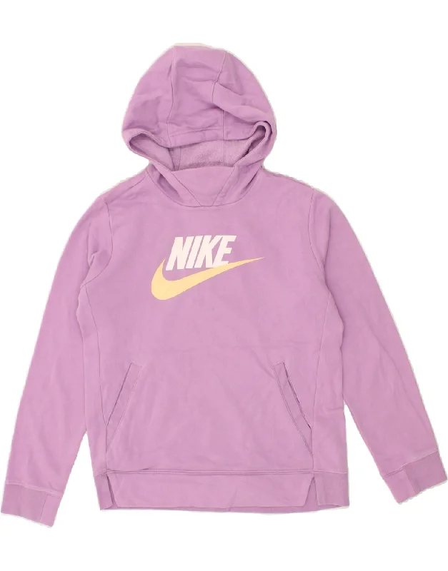 men's long sleeve hoodies -NIKE Girls Graphic Hoodie Jumper 12-13 Years Large Purple Cotton