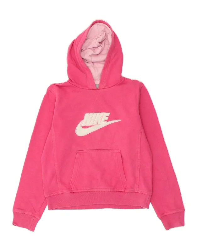 men's hoodie for layering in winter -NIKE Girls Graphic Hoodie Jumper 13-14 Years XL Pink