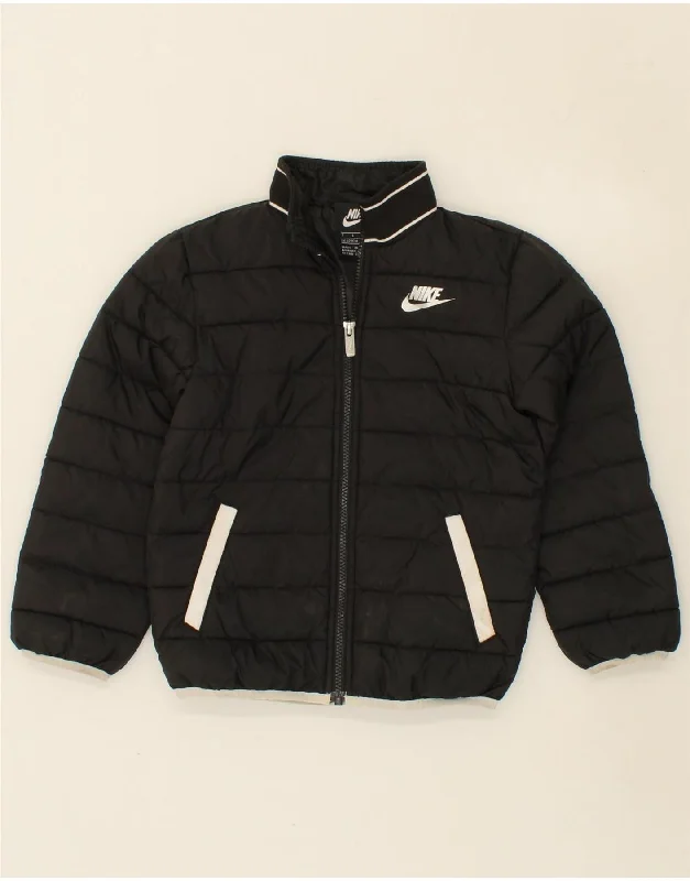 men's hooded jackets -NIKE Girls Graphic Padded Jacket 6-7 Years Large Black Polyester