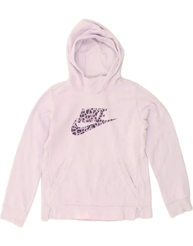 men's zip-up athletic sweatshirts -NIKE Girls Graphic Standard Fit Hoodie Jumper 12-13 Years Large Purple