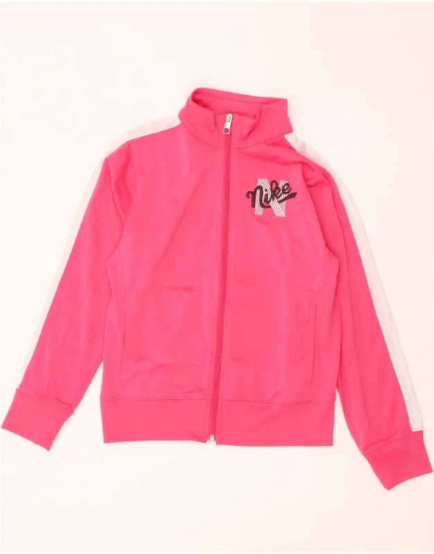 men's casual winter jackets -NIKE Girls Graphic Tracksuit Top Jacket 10-11 Years Medium Pink