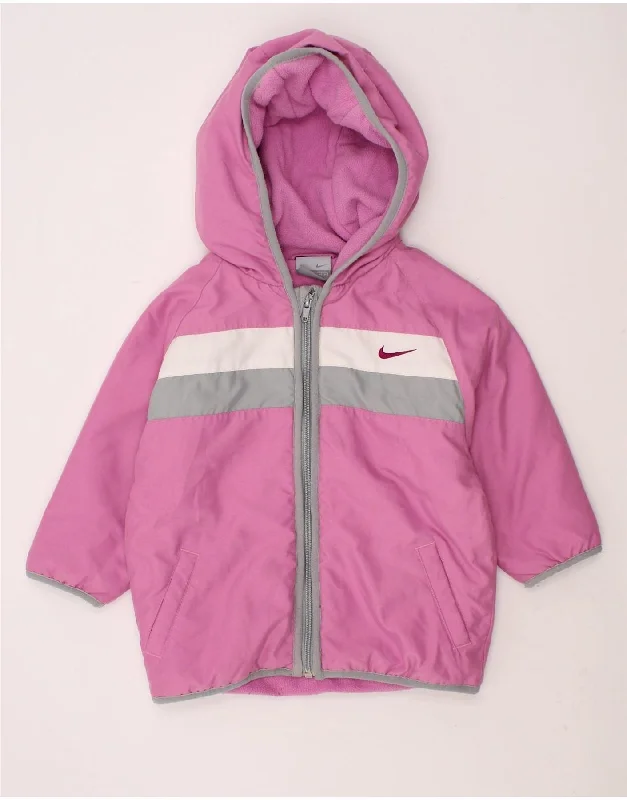 men's heavy insulated jackets -NIKE Girls Hooded Windbreaker Jacket 2-3 Years Pink Colourblock Polyester