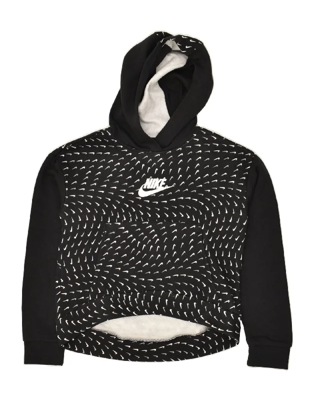 men's hoodie for outdoor activities -NIKE Girls Hoodie Jumper 12-13 Years Large Black Cotton